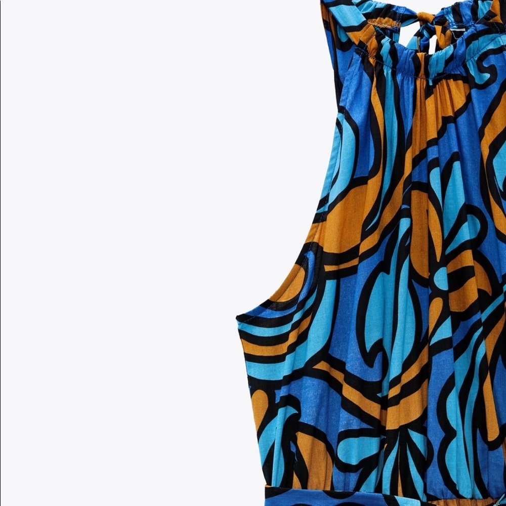 New Zara Maxi Dress Blue Orange - Picture 8 of 15